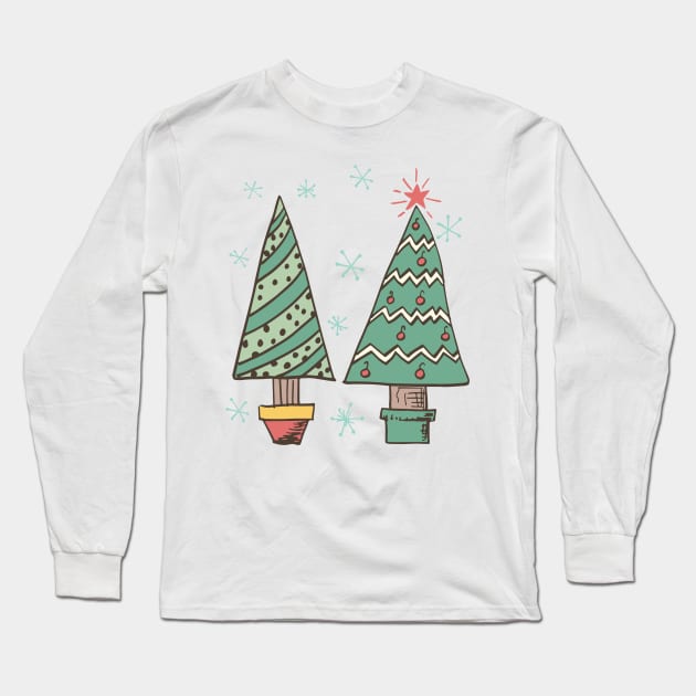 Retro Christmas Trees Long Sleeve T-Shirt by SWON Design